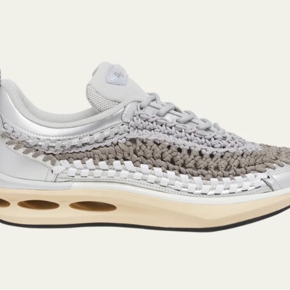 Valentino VLOGO Easy Knot Knit Runner Woven Women's Gray and Silver Sneakers - Picture 4 of 11